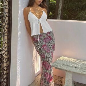 Princess Polly Floral & Leopard Maxi Skirt in Pink and Gray